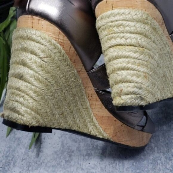 Cole Haan | Gunmetal Gray Silver Espadrille Wedge Sandals - Picture 9 of 10